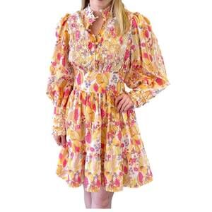 NEW BEULAH LONDON odette floral long sleeve dress in orange multi